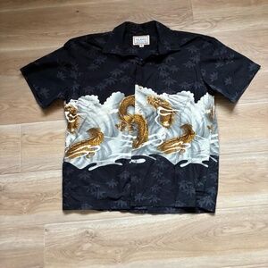 Vintage 80s Kalaheo by RJC Gold Chinese Dragon Aloha Shirt Medium Made in Hawaii